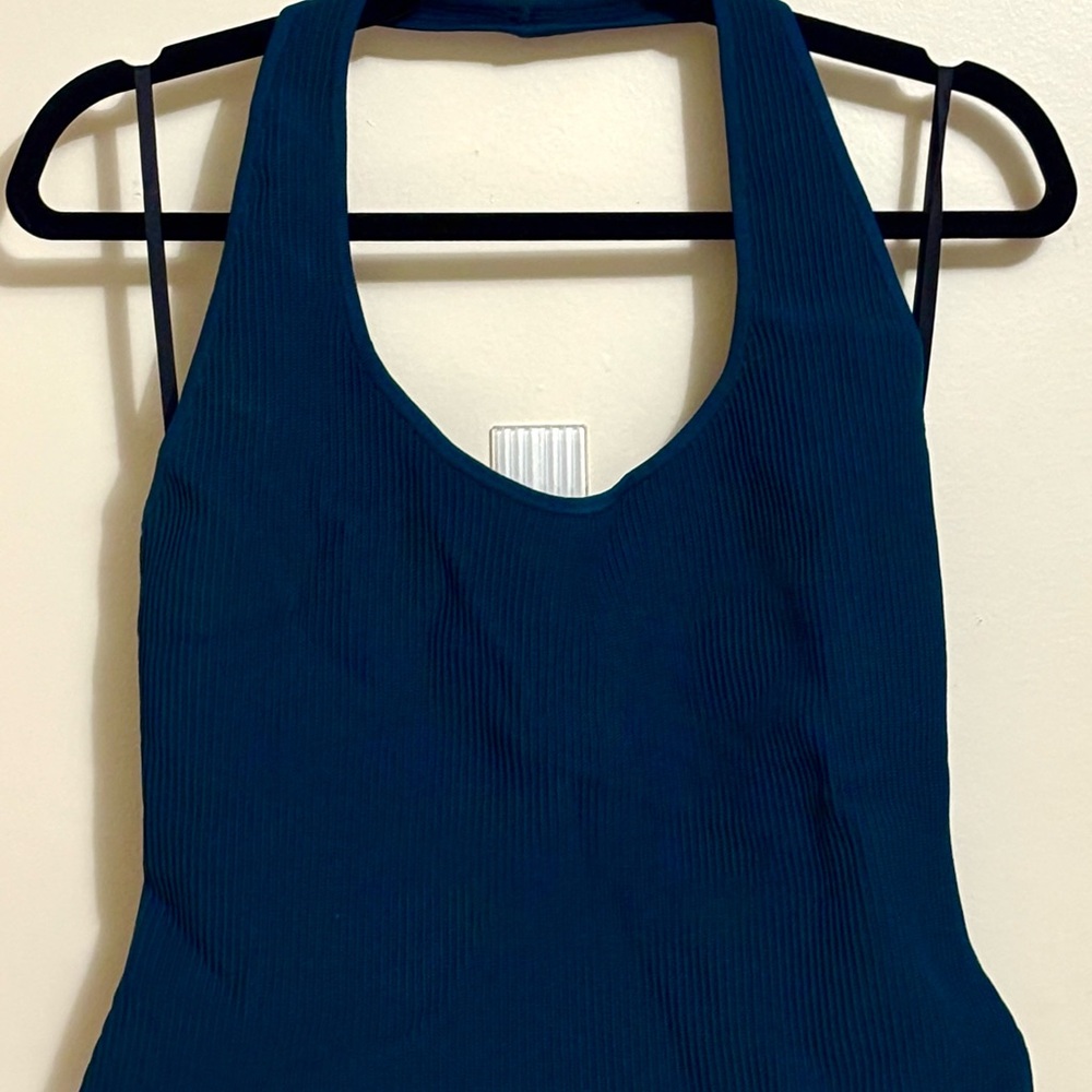 Babaton | Sculpt Knit Teal Halter Top